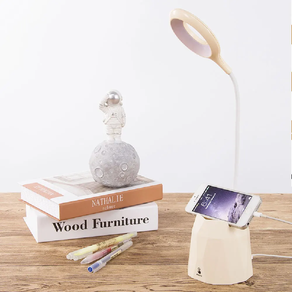 

Study Pen Holder Table Lamp Ring USB Flexible Soft Lighting Rechargeable Table Light 3 Modes Dimming Bedside Sleep light