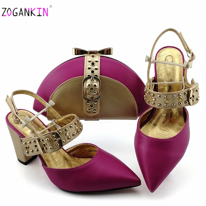 Фиолетовые зрелые Итальянские женские туфли и сумка подходящие к набору