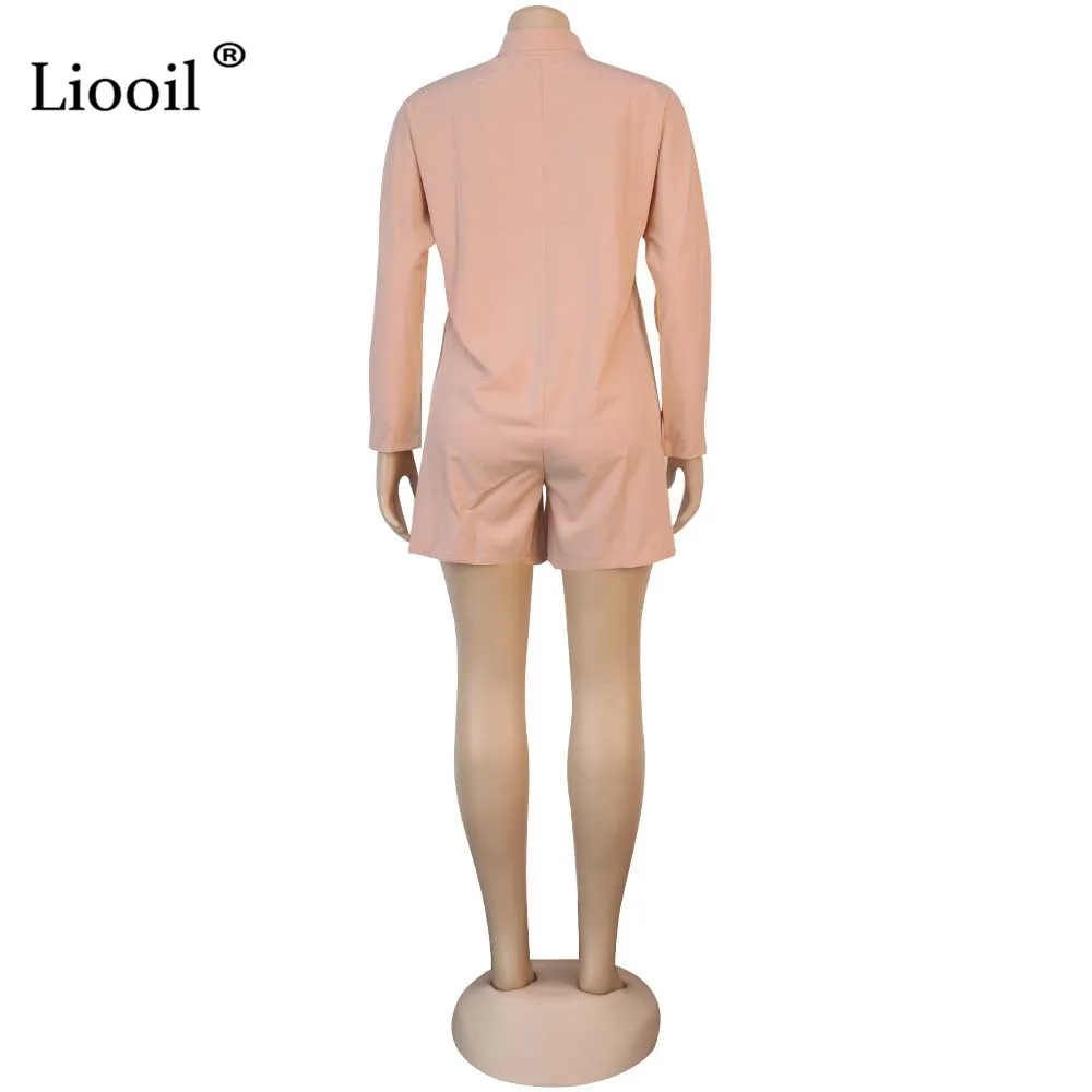 

Liooil Sexy Loose Shirt Playsuits Women Button Up Jumpsuit 2021 Long Sleeve Turndown Collar Party Club Rompers Jumpsuits Shorts