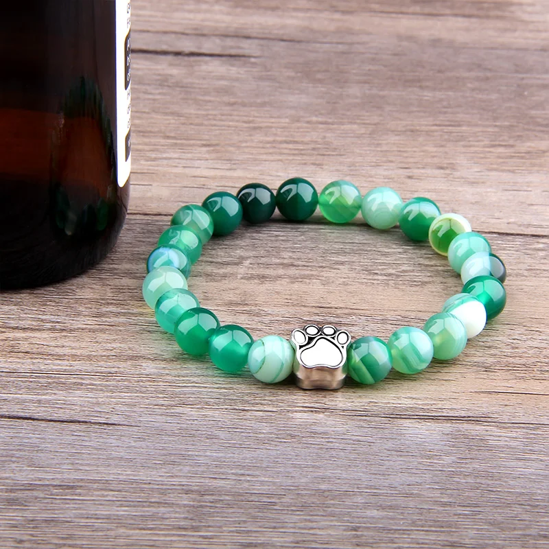 

Fashion Dog Paw Charm Bracelets Men Handmade Elastic Pet Bracelets for Women Natural Amazonite Stone Beads Jewelry Gift Pulsera