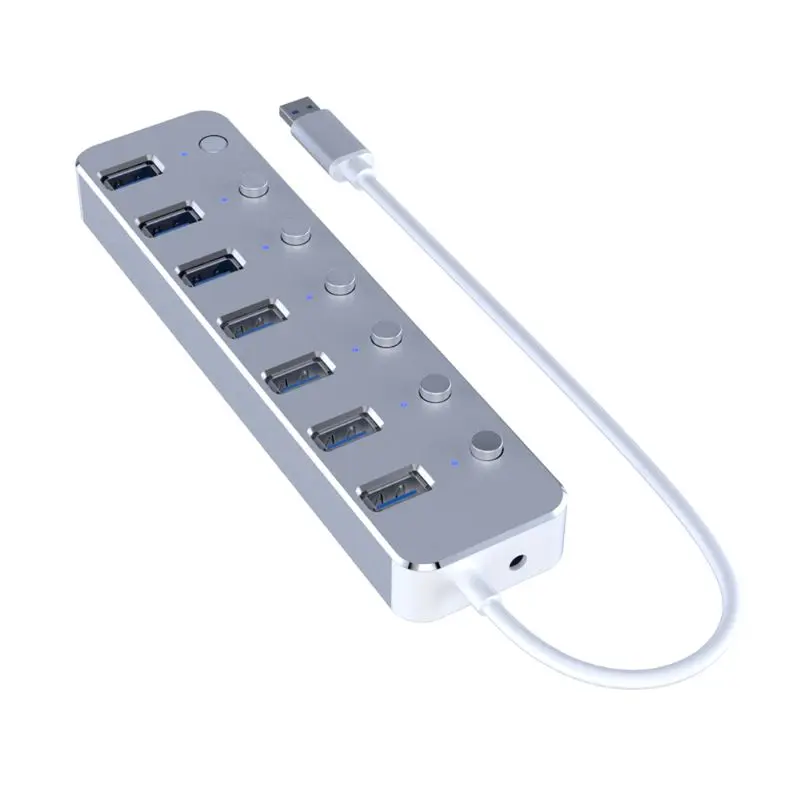 Алюминий USB 3 0 концентратор 7 Порты и разъёмы расширитель разветвитель с