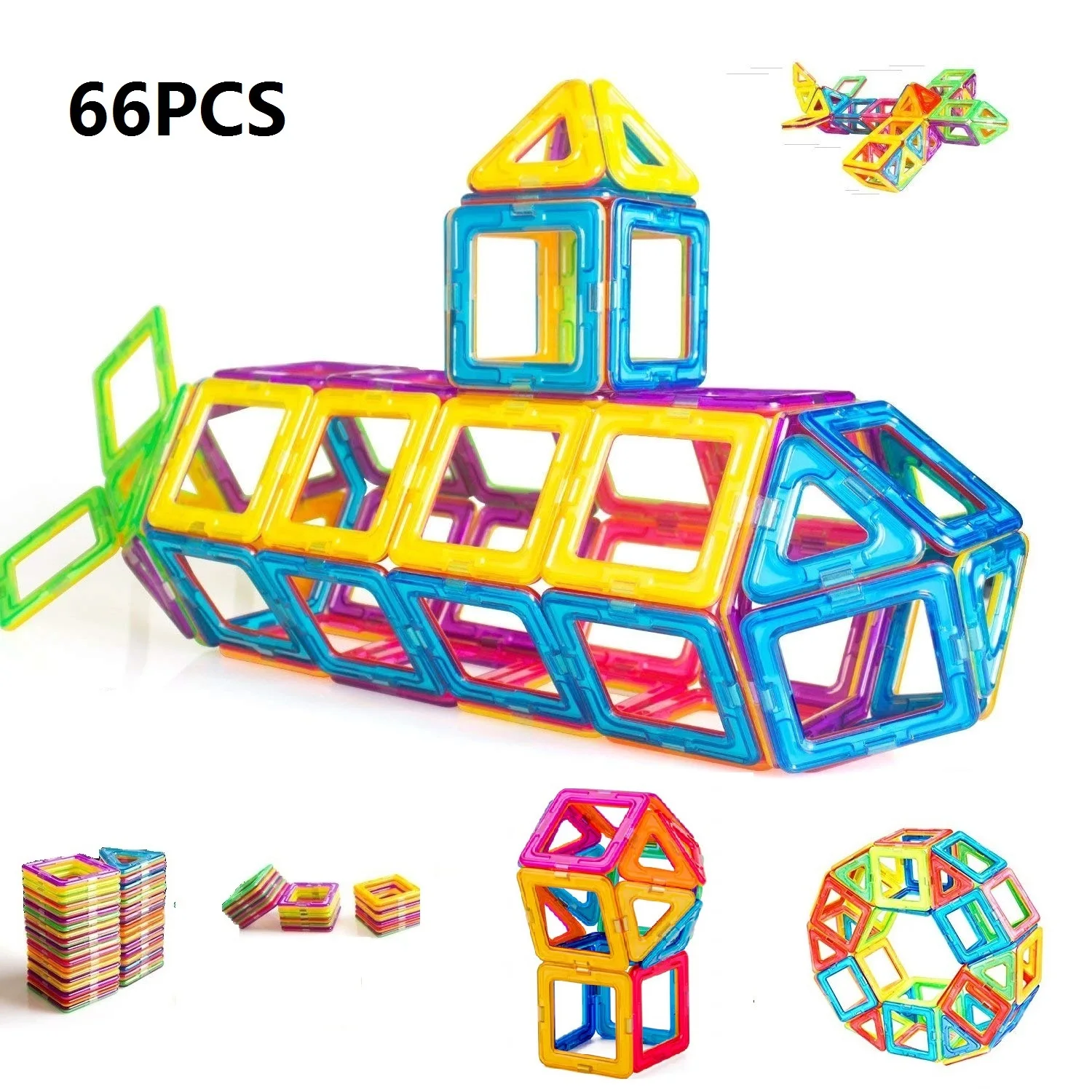 

66 PCS Mini Magnetic Building Blocks Designer Construction Set Model & Building Toy Plastic Magnetic Educational Toys For Kids