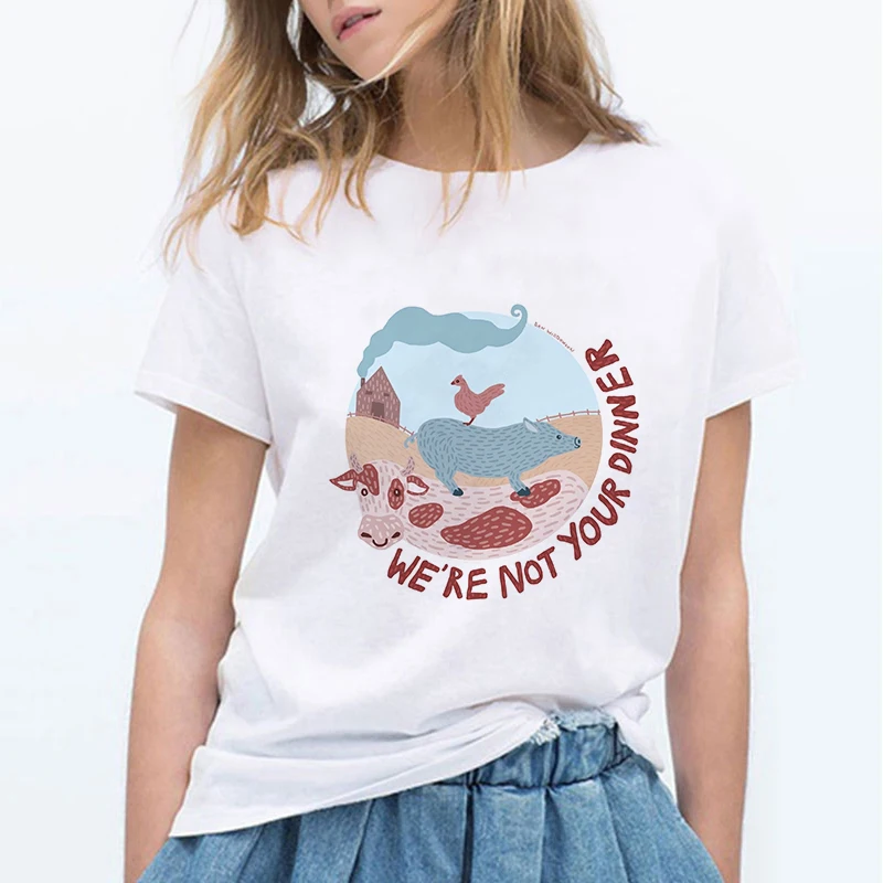 Lus Los Femme с животным принтом Kawaii футболка Вегетарианская Футболка harajuku/одежда