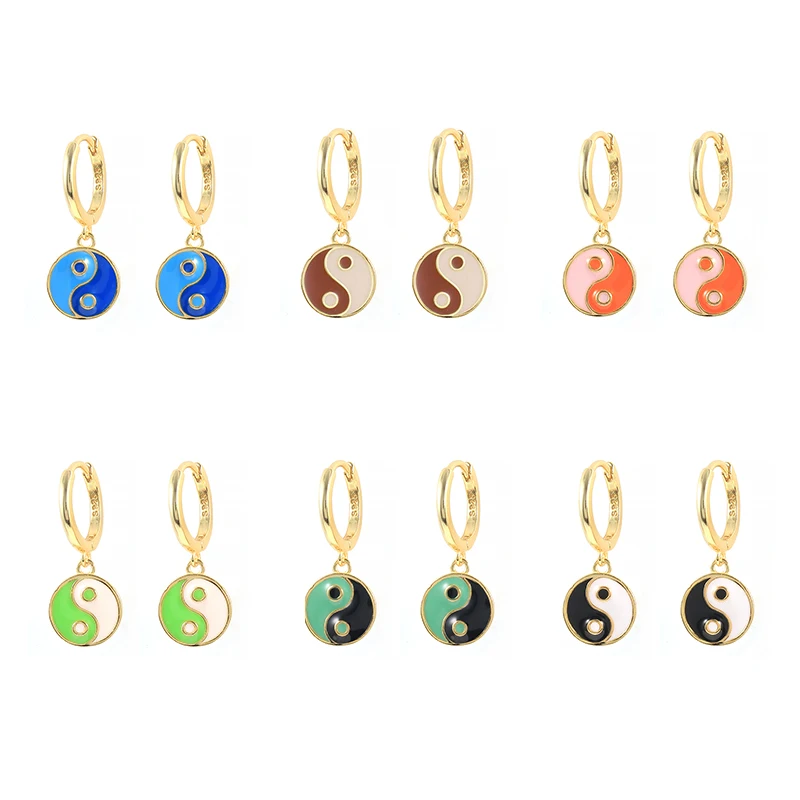 

Серьги-подвески женские с эмалью, серебряные, Инь