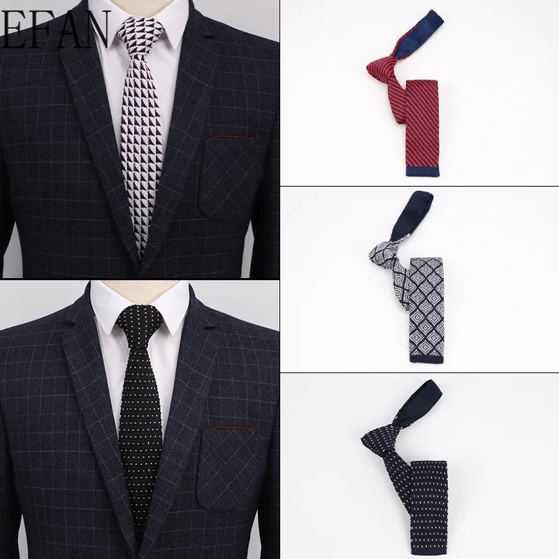 5 см новый модный мужской красочный вязаный галстук в клетку с плоской головкой