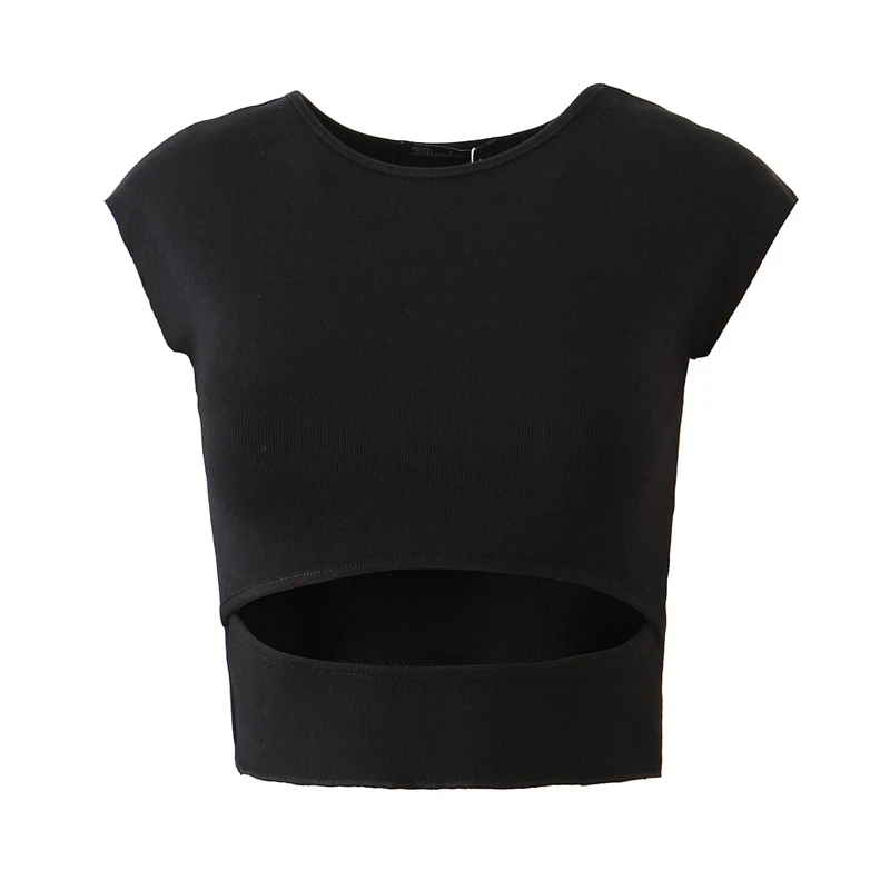 

Summer Sleeveless Solid Color Tank Tops Solid Color Hollow Out Shirts Casual Women Knit Crop Vest Shirts