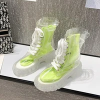 woman rain boots autumn fashion girl socks shoes colorful candy transparent rain boots flat outdoor sneakers shoes woman