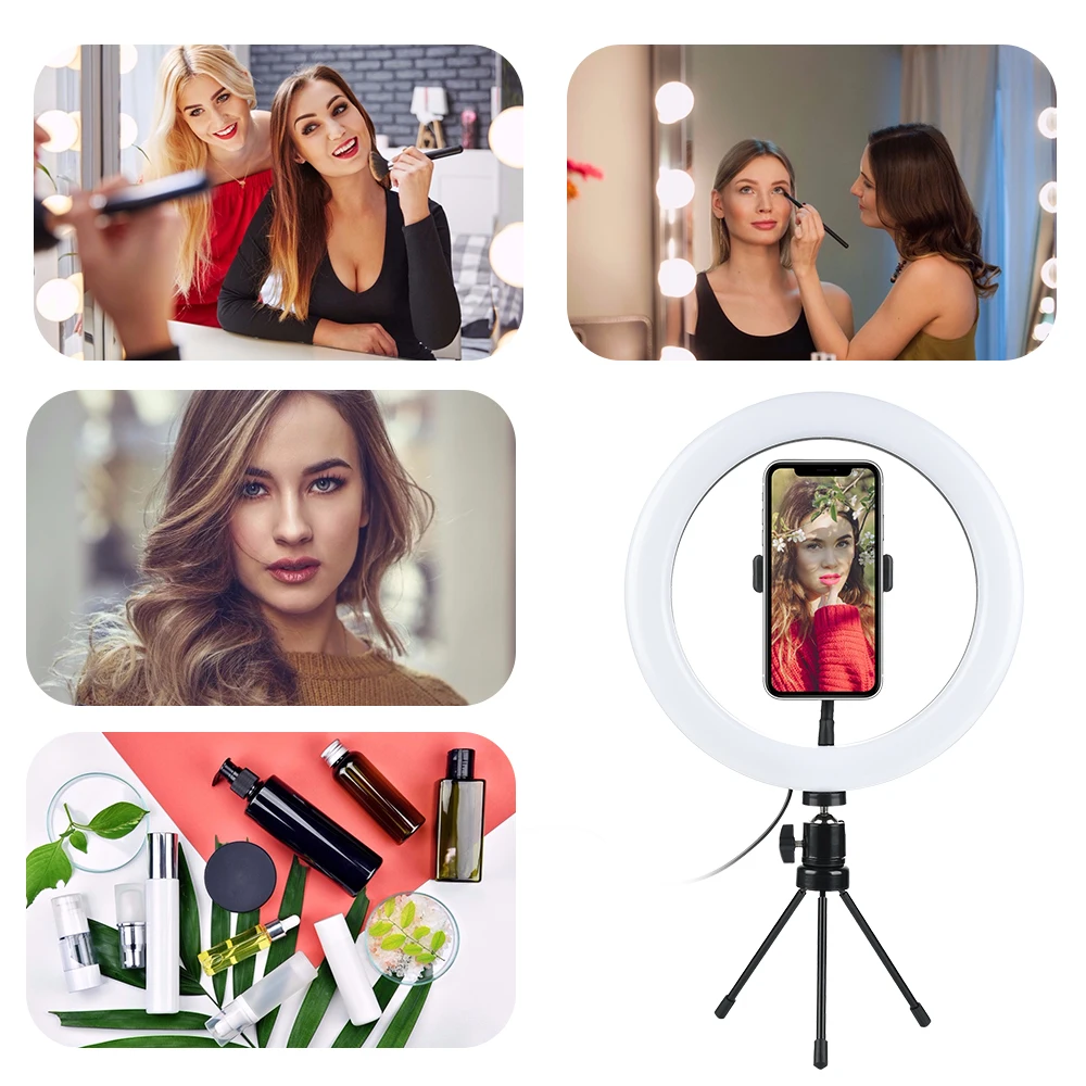 

10 inch Dimmable LED Ring Light for Camera Studio Video Live Stream Selfie Phone Light Adjustable 120LED Makeup Photography