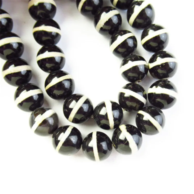 

(Free Shipping) 51.4g Black Tibet Agates Heaven Eye Round Ball 10mm Loose Beads 15.5 " SK60254