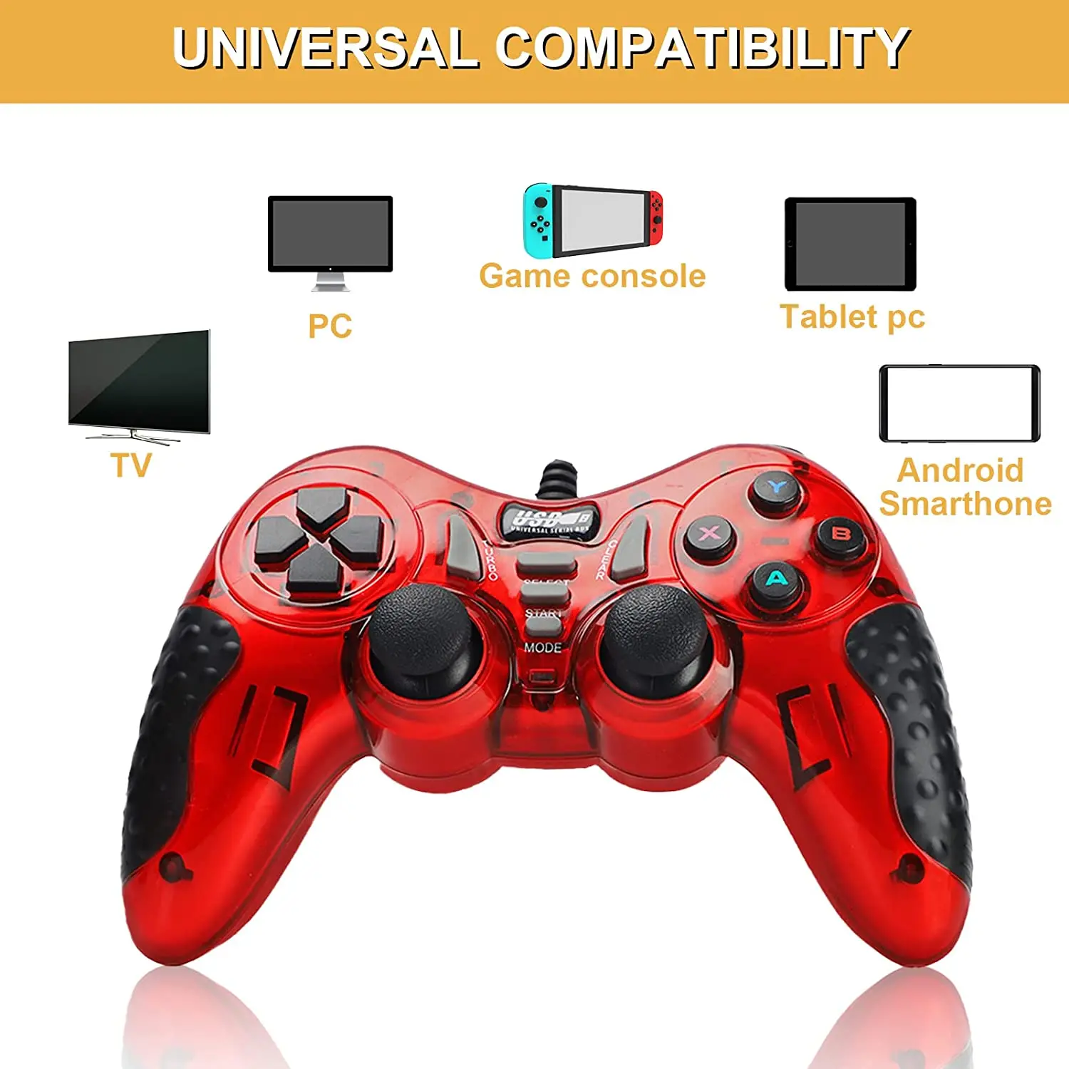 Проводной игровой USB-контроллер с двойной вибрацией для Windows/Android/ PS3/ TV B