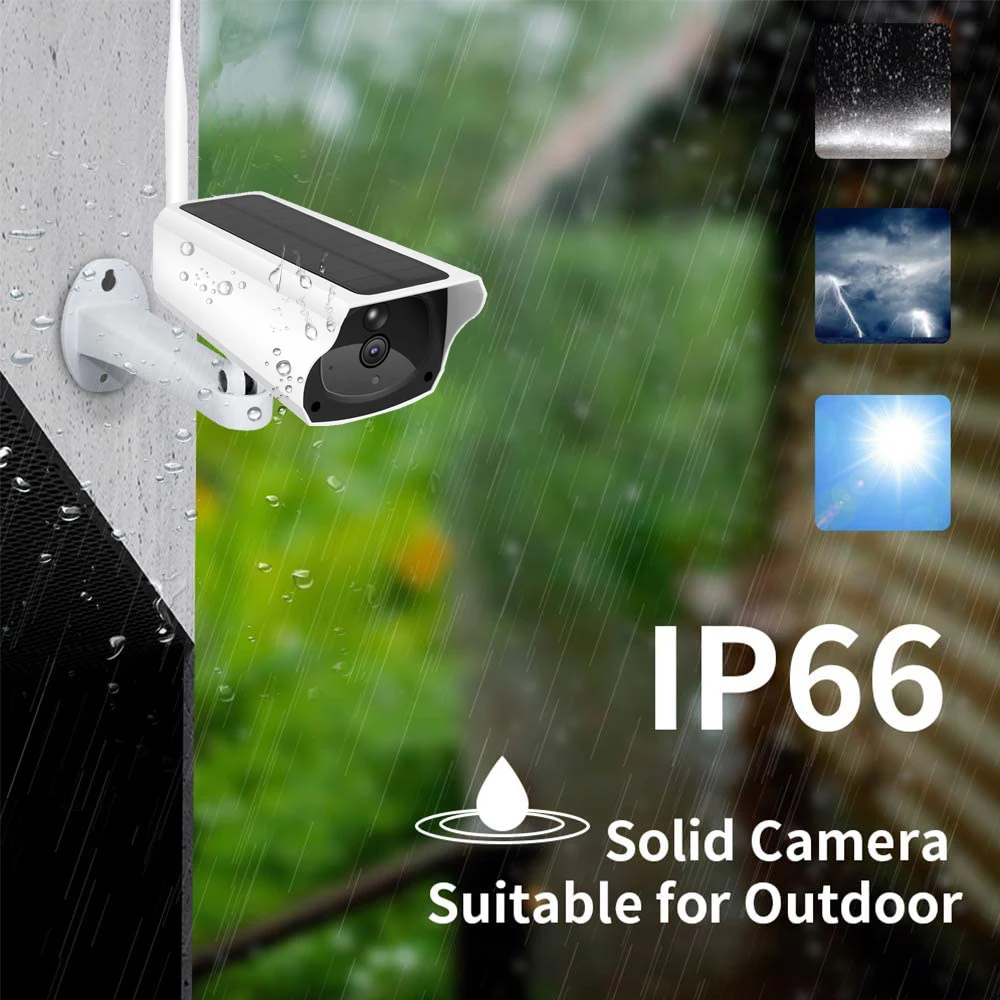 

Solar Powered Outdoor Wireless Camera WiFi IP Camera Full HD 1080P Security Camera Outdoor Weatherproof PIR Alarm TF Card Slot