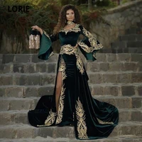 lorie arabic evening dress with detachable skirt green appliques caftan marocain de soir%c3%a9e long sleeves velvet prom party gowns