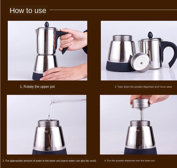 

300ml Electric Coffee Maker Pots Moka Pot Mocha coffe Machine Coffee Filter Espresso Maker 304 stainless steel