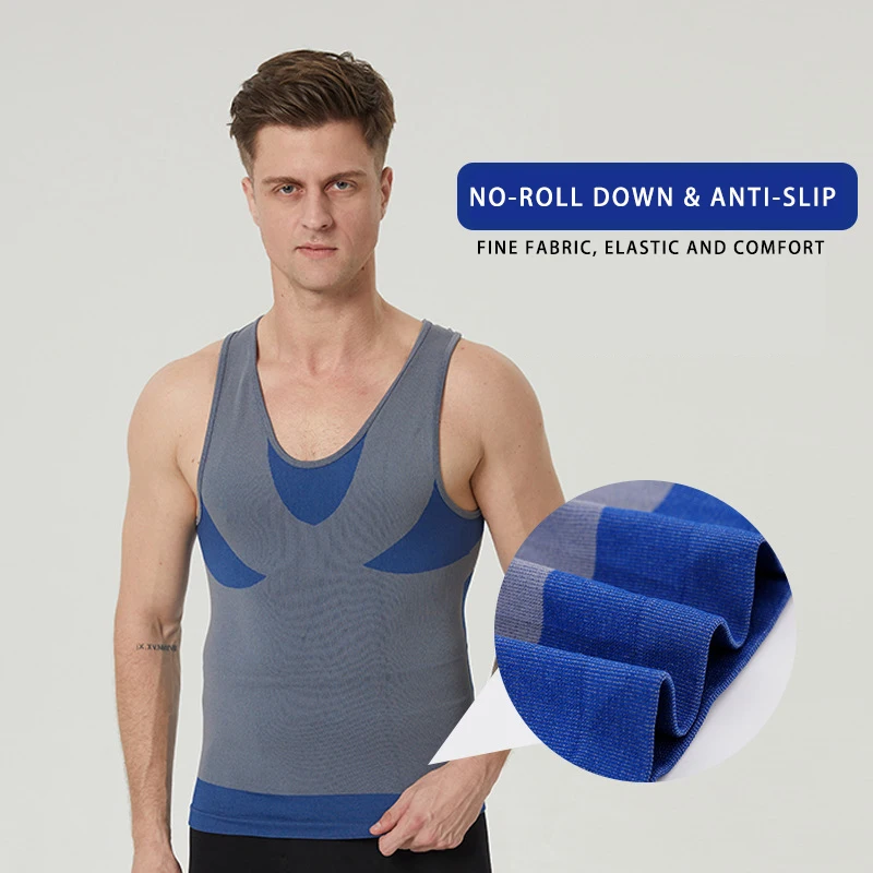 Body Shaper for Men Short Sleeve Gynecomastis Control Seamless Shaperwear Gym Body shaper  Workout Undershirt