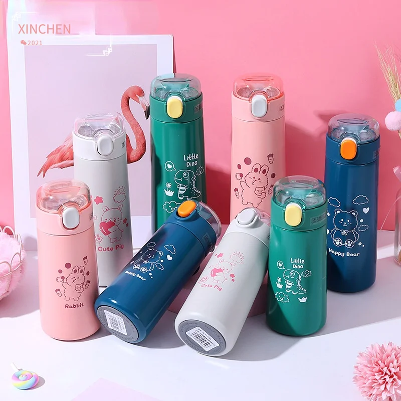 

350/500Ml Vacuum Flask 304 Stainless Steel Thermos Bottle With Lid Female Student cartoon Pop Lid Vacuum FlaskWater Cup