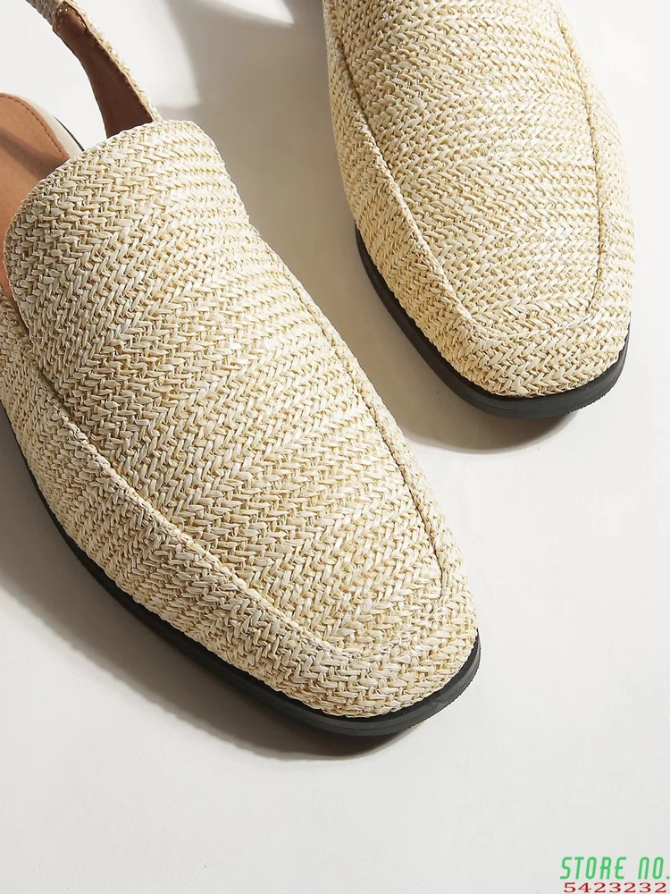 

Cane Women Sandals Round Toe Slippers Back Strap Flats Shoes Woman Mules Comfortable Women Casual Sandals Slides Slingback Flats