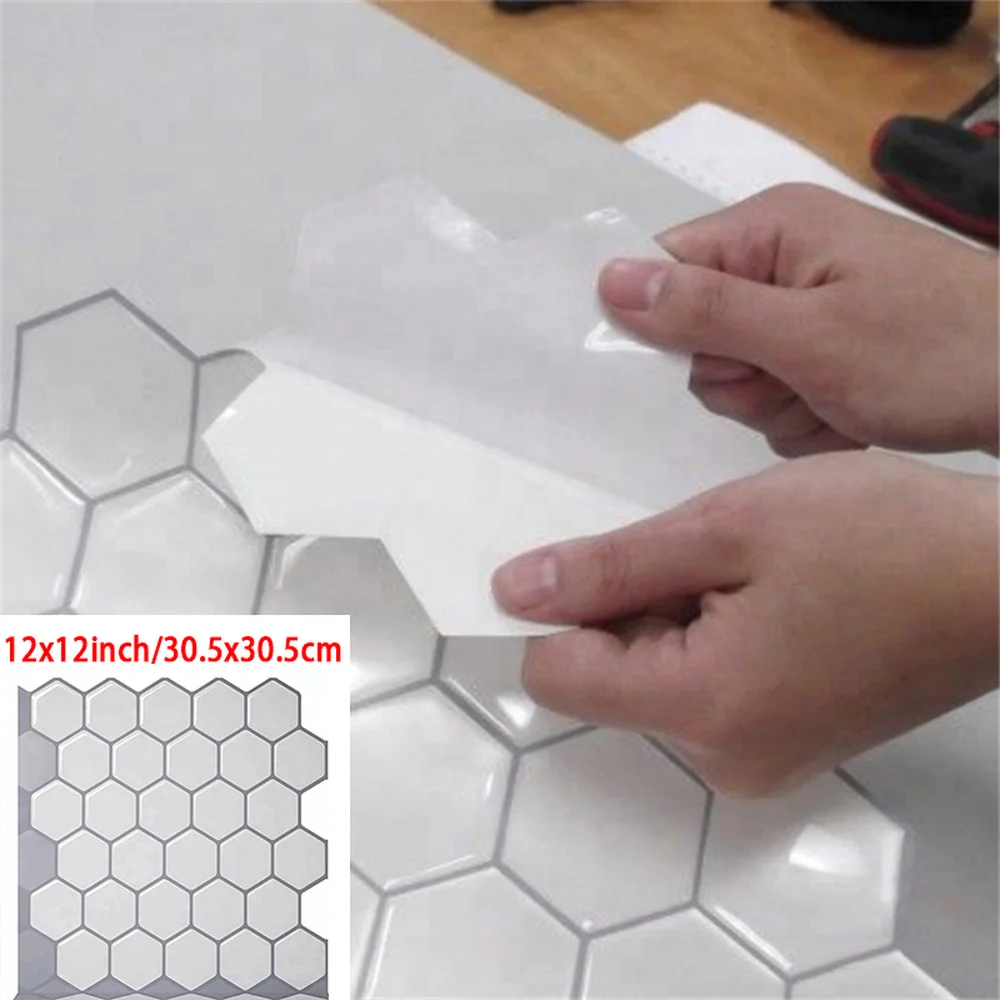 4 шт. 3D мозаика белая виниловая наклейка шестигранная самоклеящаяся плитка для