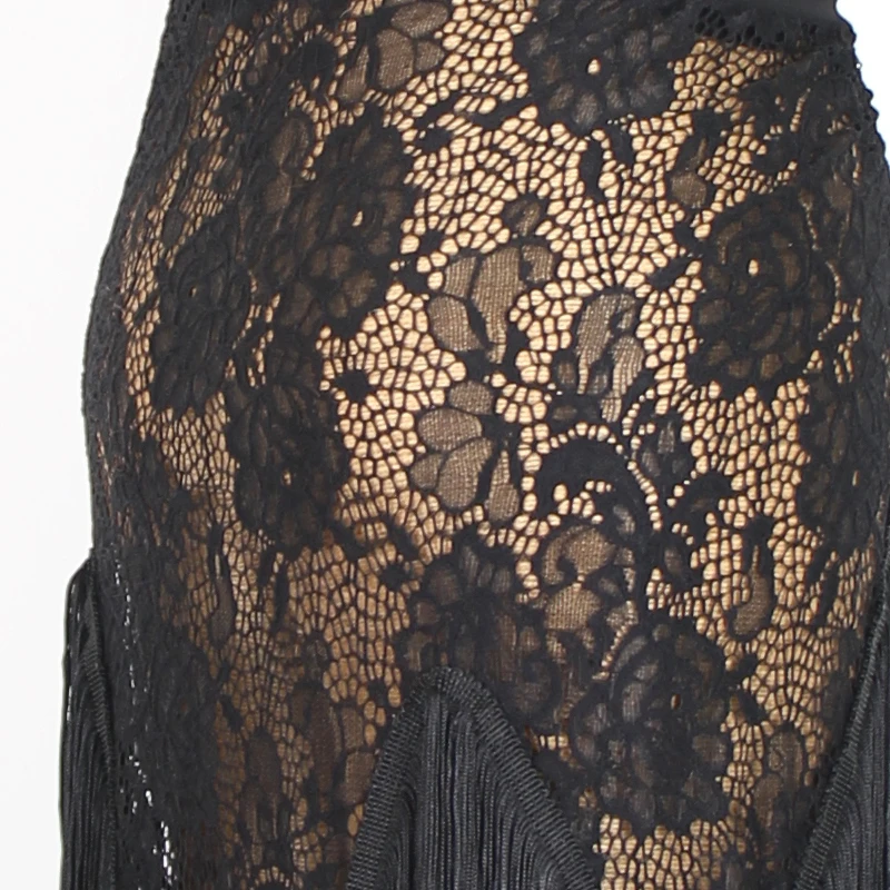 Юбка для латиноамериканских танцев женское платье с кисточками черное кружевное