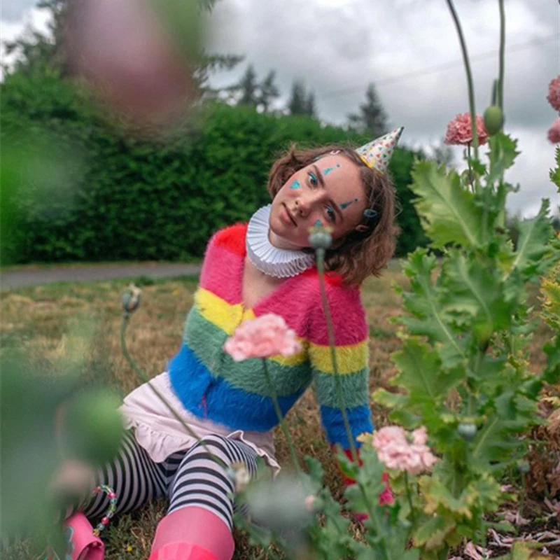 Ins стильный Радужный Укороченный кардиган женский свитер осень 2019 Harajuku Lazy Oaf