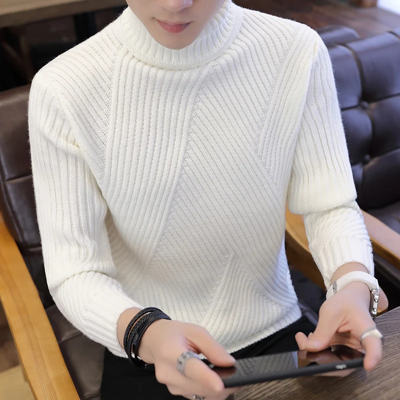 

Водолазка мужская зимняя, теплый свитер, брендовый облегающий пуловер с двойным воротником