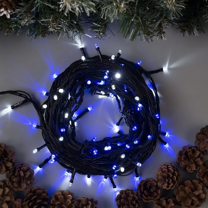 Гирлянда &quotНить&quot уличная УМС 10 м 3W LED-100-220V нить тёмная свечение бело-синее |