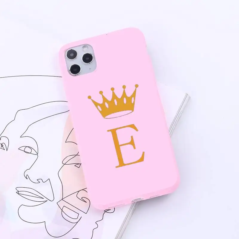 

Initial Letter A Z Crown fashion Phone Case Candy Color for iPhone 6 7 8 11 12 s mini pro X XS XR MAX Plus
