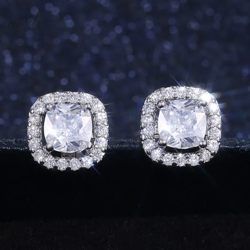 Luxury Four-claw Earrings for Women Full of Zircon Simple Square Nails Wedding Party Anniversary Jewelry | Украшения и аксессуары