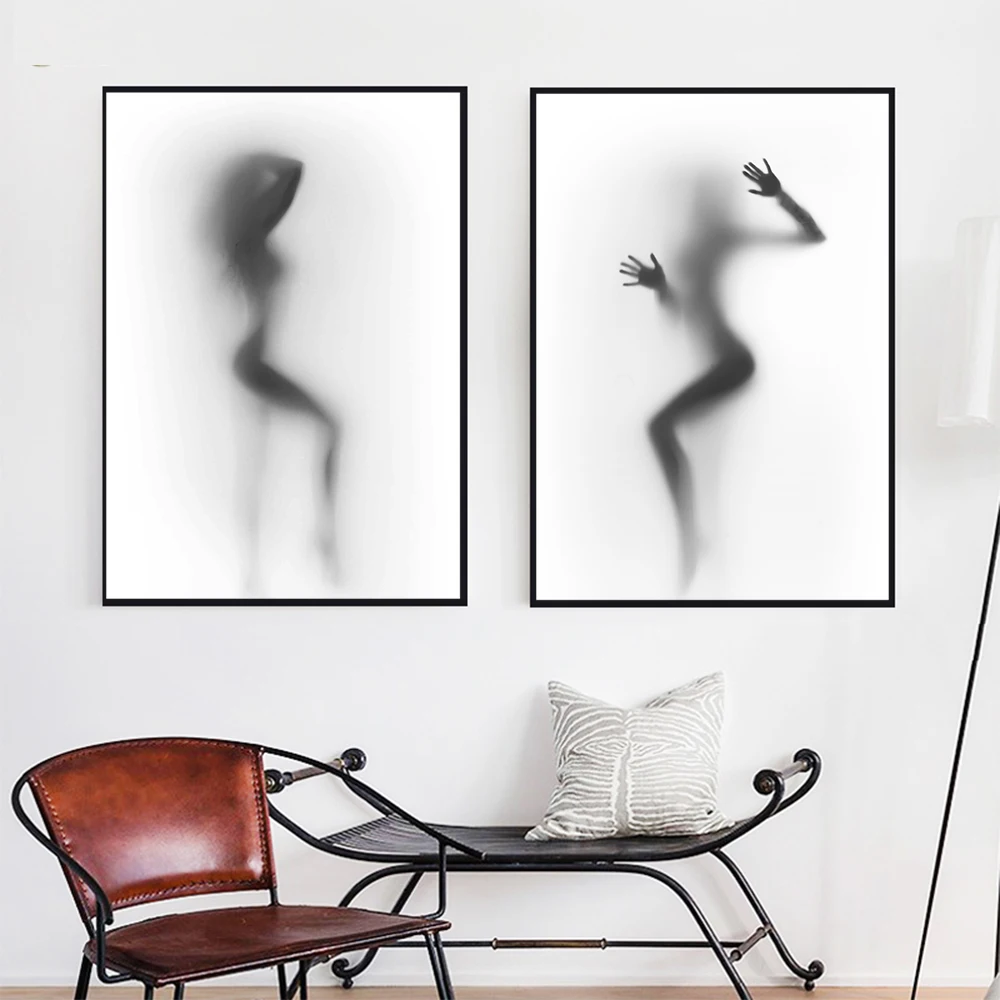 

Figure Portrait Painting Body Art Canvas Poster and Print Sexy Women Behind The Curtain Modern Fashion Bedroom Wall Decor Prints