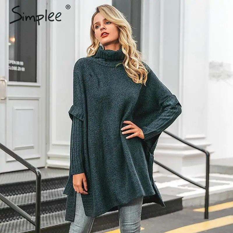 Simplee водолазка женский свитер плащ летучая мышь рукав осень зима пуловер с