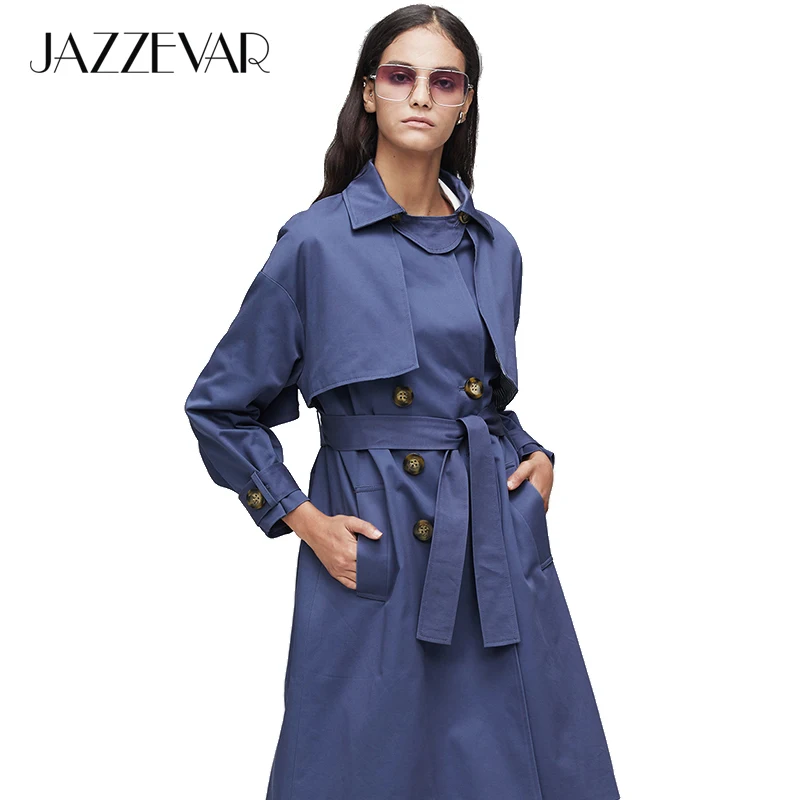 JAZZEVAR 2019 Новое поступление осенний плащ хаки пальто женская повседневная верхняя