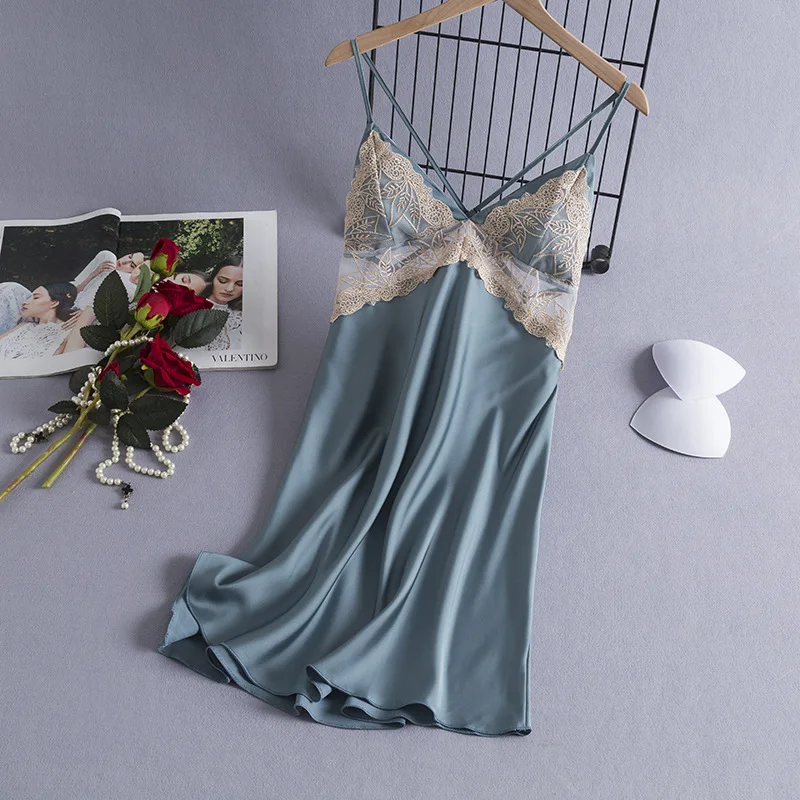 

Кружевная ночная рубашка, сексуальная ночная сорочка с V-образным вырезом, женское мини-платье для сна, летняя новая одежда для сна, ночная сорочка на бретелях-спагетти