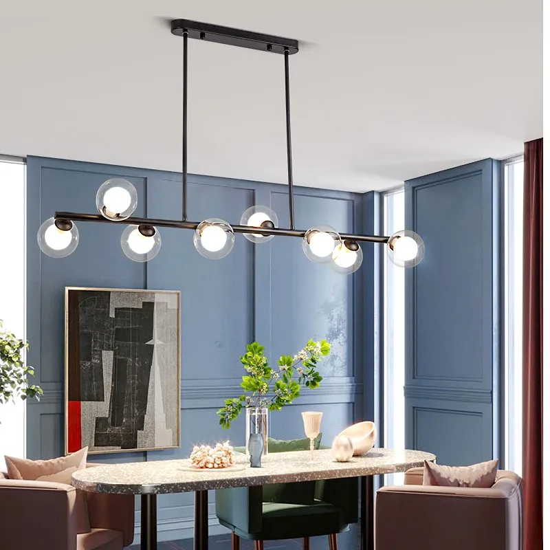 Koop G9 Goud Of Zwart Led Kroonluchter Moderne Eenvoudige Helder Glazen Bal Lange Hanglamp Voor Eetkamer Bar Koffie Resataurant Kantoor