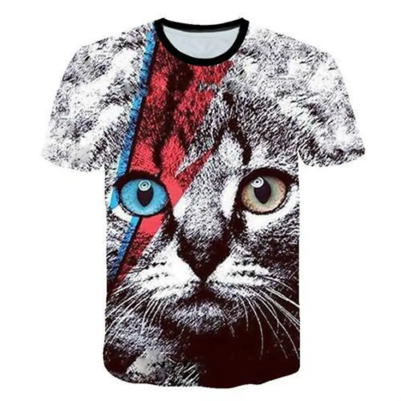 

2021 Summer New Children's Favorite Cartoon Anime Cute Fnd Funny Cute Pet Cat 3D Printing Harajuku Short-Sleeved T-Shirt