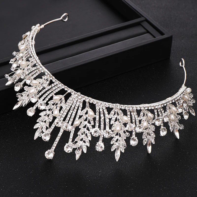 Мода кристалл в форме листика Свадебная Серебряная корона Диадема горный