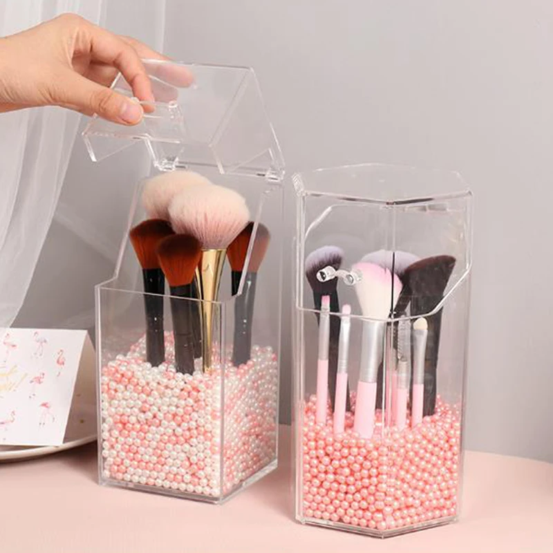 

Pearl Clear Acrylic Cosmetic Organizer Makeup Brush Container Storage Box Holder