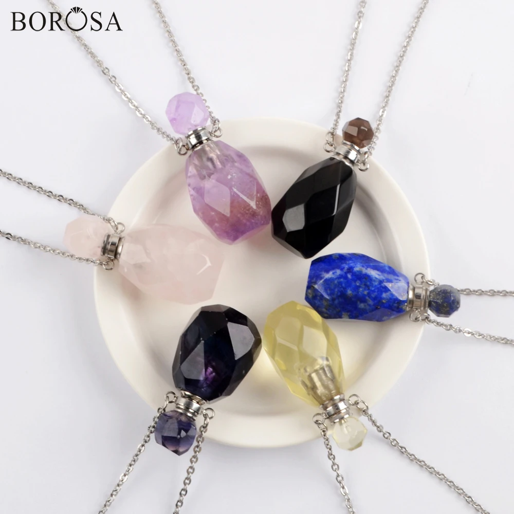 Граненые драгоценные камни духи бутылка ожерелье для женщин Агаты роза кристалл