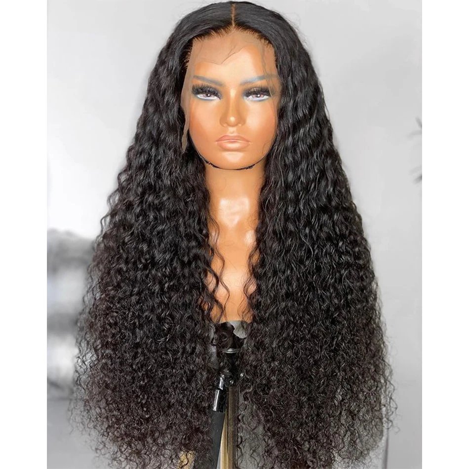 

Middle Part Kinky Curly 26Inch Long Lace Front Fiber Hair Wig Jet Black Color Synthetic Hair PrePlucked Baby Hair Daily Glueless