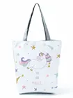 Женская сумка для покупок со звездами и единорогом, повседневная вместительная сумочка на плечо с милыми мультяшными животными, из полиэстера, для путешествий, с индивидуальным рисунком