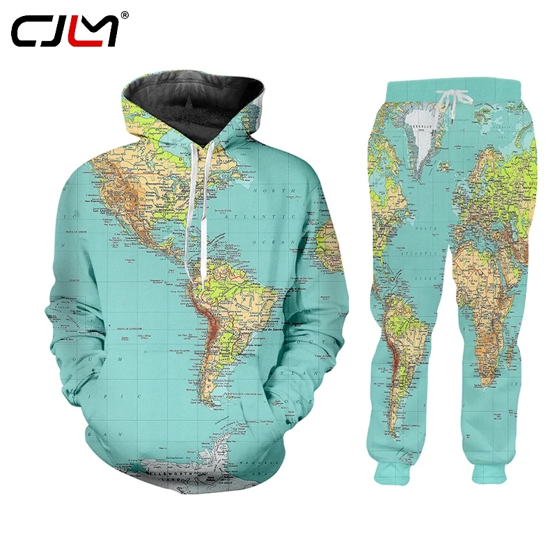 

CJLM Brand 3D Print Men Two Piece Set Map Tracksuit Jacket Sweatsuit Unisex Hip Hop Sportsuit Hoody Casual Outwear Pants Custom