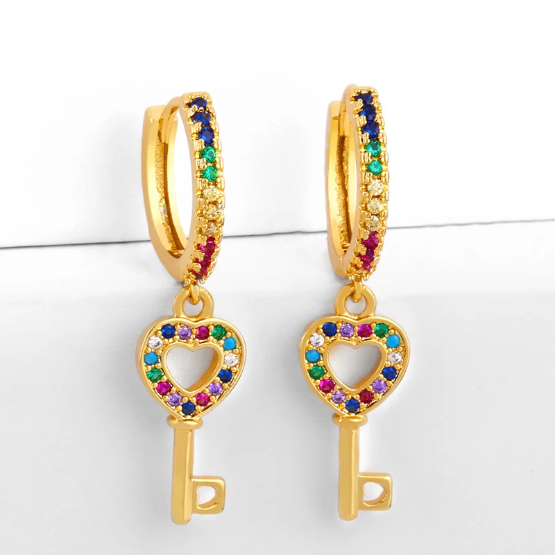 OCESRIO серьги с золотым ключом для женщин милые женские в форме сердца кристаллами