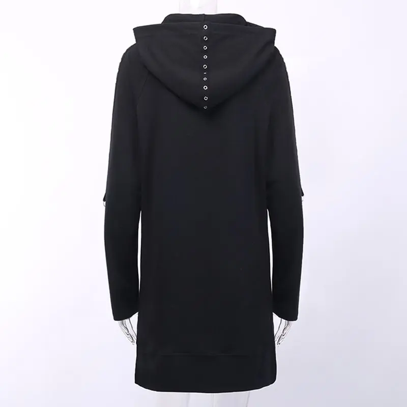 Готический пуловер оверсайз с железным кольцом Женская толстовка капюшоном