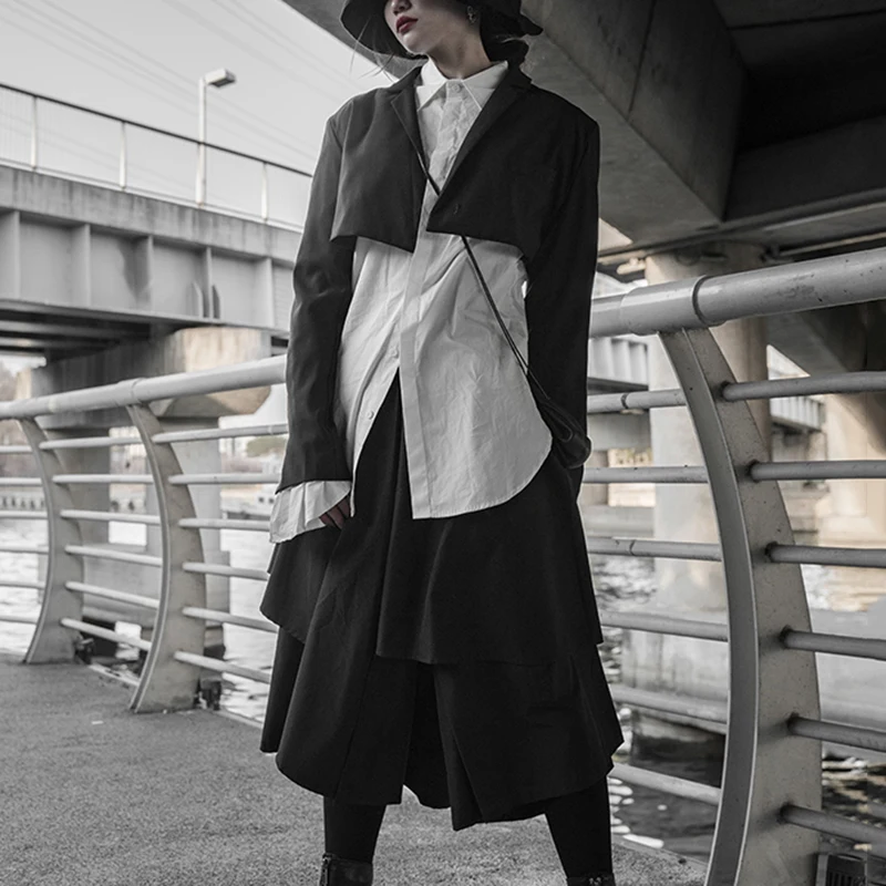 

[EAM] Women White Irregular Long Blouse New Lapel Lantren Sleeve Loose Fit Shirt Fashion Tide Spring Autumn 2021 1DD6214