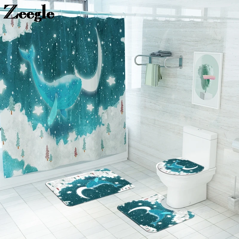 

Bath Mat and Waterproof Shower Curtain Set Memory Foam Toilet Mat U-Shaped Rug Non-slip Floor Carpet for Bathroom U-Shaped Rug
