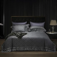 papamima grey bohemian lace egyptian cotton satin bedding set jacquard flat sheet pillowcase duvet cover sets bed linens