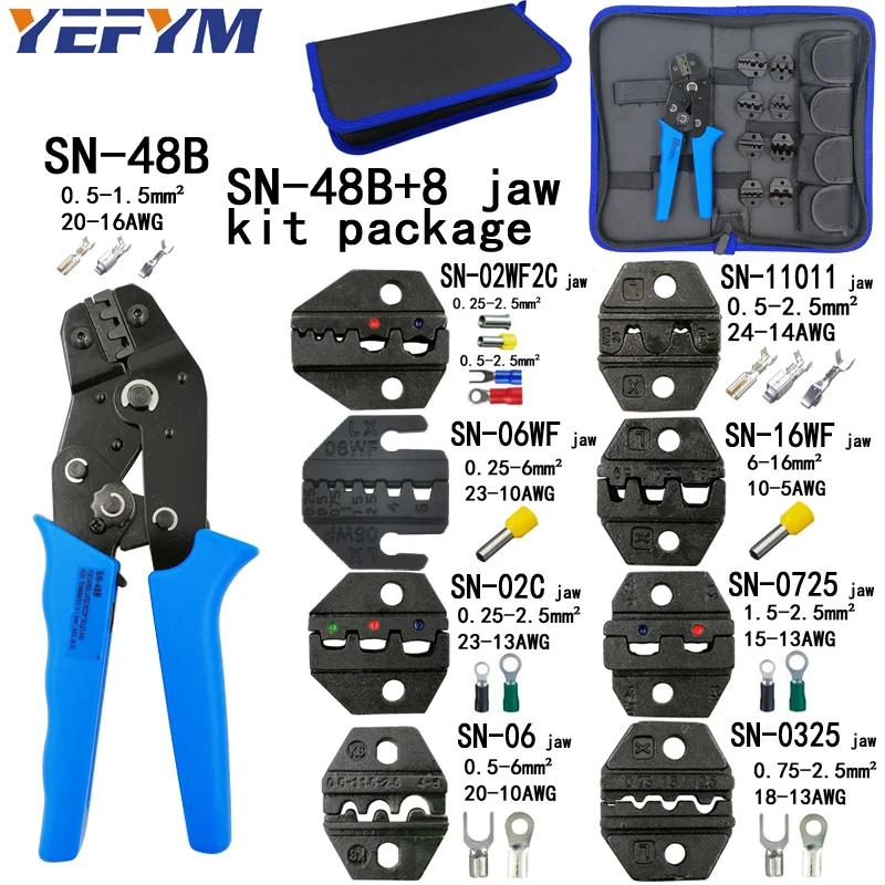 SN-48B 8 jaw kit Обжимные клещи SN-48B 8 челюсти комплект посылка для 2,8 4,8 6,3 VH2.54 3,96 2510/трубка/insuated клеммы Электрический зажим для рыбалки - Цвет: SN-48B 8 jaw kit
