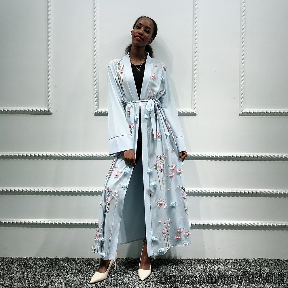 Light blue cardigan Открытый абайя кимоно турецкий хиджаб мусульманское платье африканские платья Абая для женщин Кафтан Дубай кафтан ислам одежда халат Musulmane - Цвет: Light blue cardigan