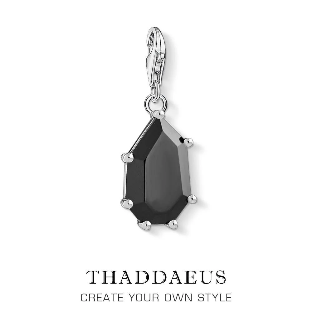 

Vintage Black Stone Charm Women Men 925 Sterling Silver 2019 Brand Europe Asymmetric Pendant Fit Bracelet Charm Jewelry Gifts
