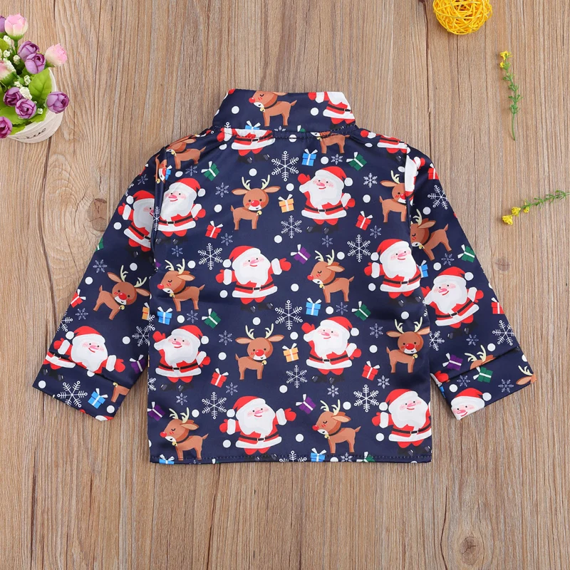 

lioraitiin 0-3Years Toddler Baby Boy Girl Autumn Clothing Long Sleeve Turn-down Collar Coat Shirt Long Pant 3Pcs Christmas Set