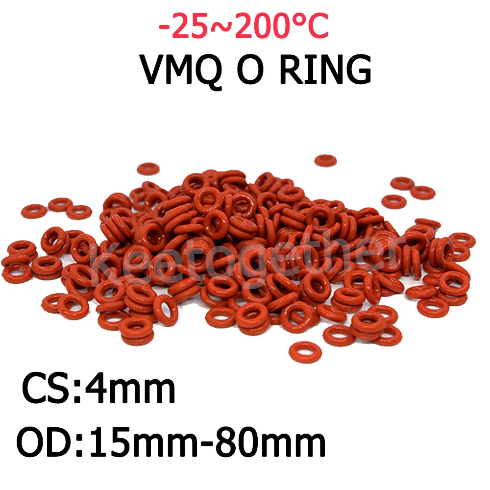

Красное Силиконовое уплотнительное кольцо VMQ, уплотнительное кольцо пищевого класса, водонепроницаемое и изолированное CS 4 мм OD 15-80 мм