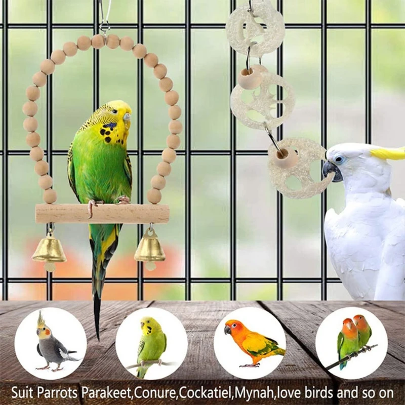 

Bird Toys 18Pcs Parrot Chew Toy Hammock Ladder Perch Swing for Small Medium Birds Improving Physical & Mental Health